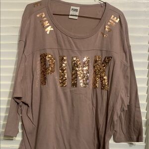PINK VICTORIA’s Secret Rose Gold sequin jersey 3/4 length t shirt size S